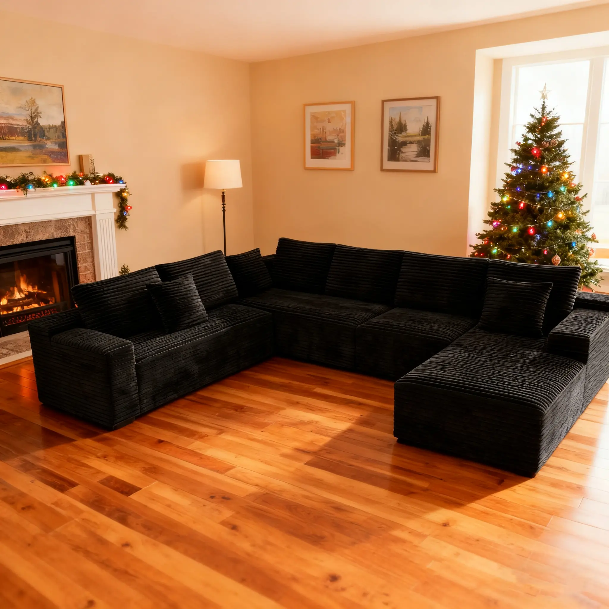 Sectional Cloud Couch for Living Room, Modular Floor Sofa with Plush Flannel, No Assembly Required, Big Comfy Couches Set with Fluffy Memory Foam, Stupendous U Shaped Sofas with Chaise
