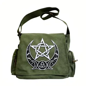 Women’s large-capacity shoulder bag with flip cover, vintage tote crossbody messenger style, featuring mysterious patterns with pentagram and double moon motifs. Ideal for women’s everyday outings and gatherings; a great gift choice.