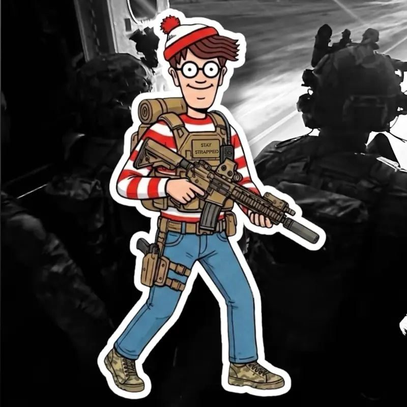 Tactical Waldo Funny Vinyl Decal - Durable, Removable Sticker for Laptops, Water Bottles