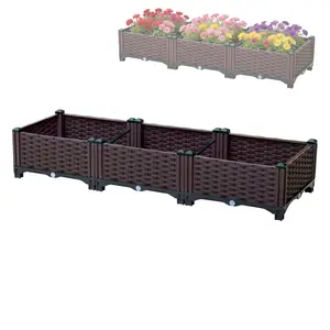 Rectangular Raised Garden Bed Kit Indoor Outdoor Plastic Planter Grow Box for Fresh Vegetables, Herbs, Flowers & Succulents, Brown, 46.4'' x 15.7'' x 8.66''