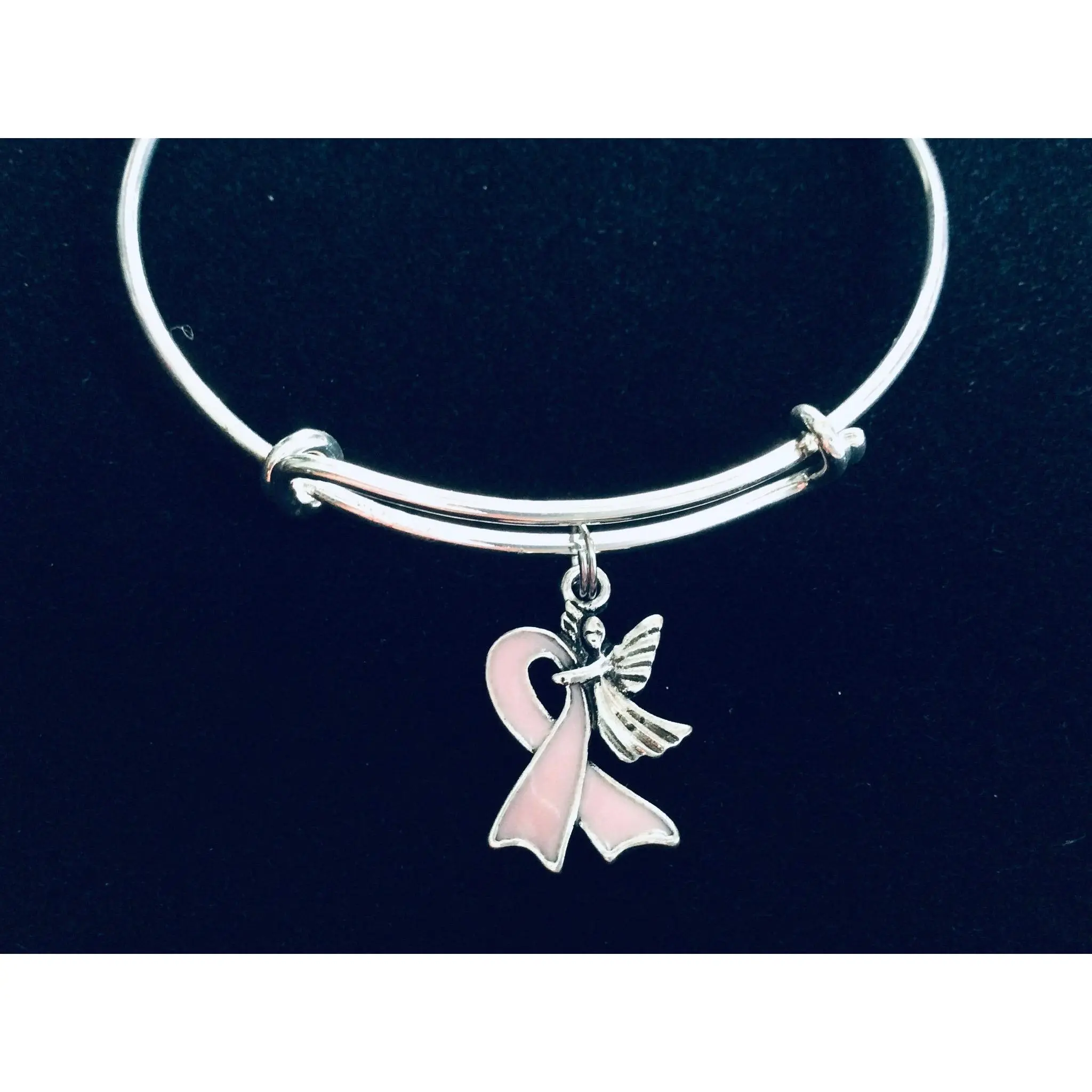 Guardian Angel Pink Awareness Ribbon Expandable Charm Bracelet Adjustable Bangle Meaningful Gift Breast Cancer