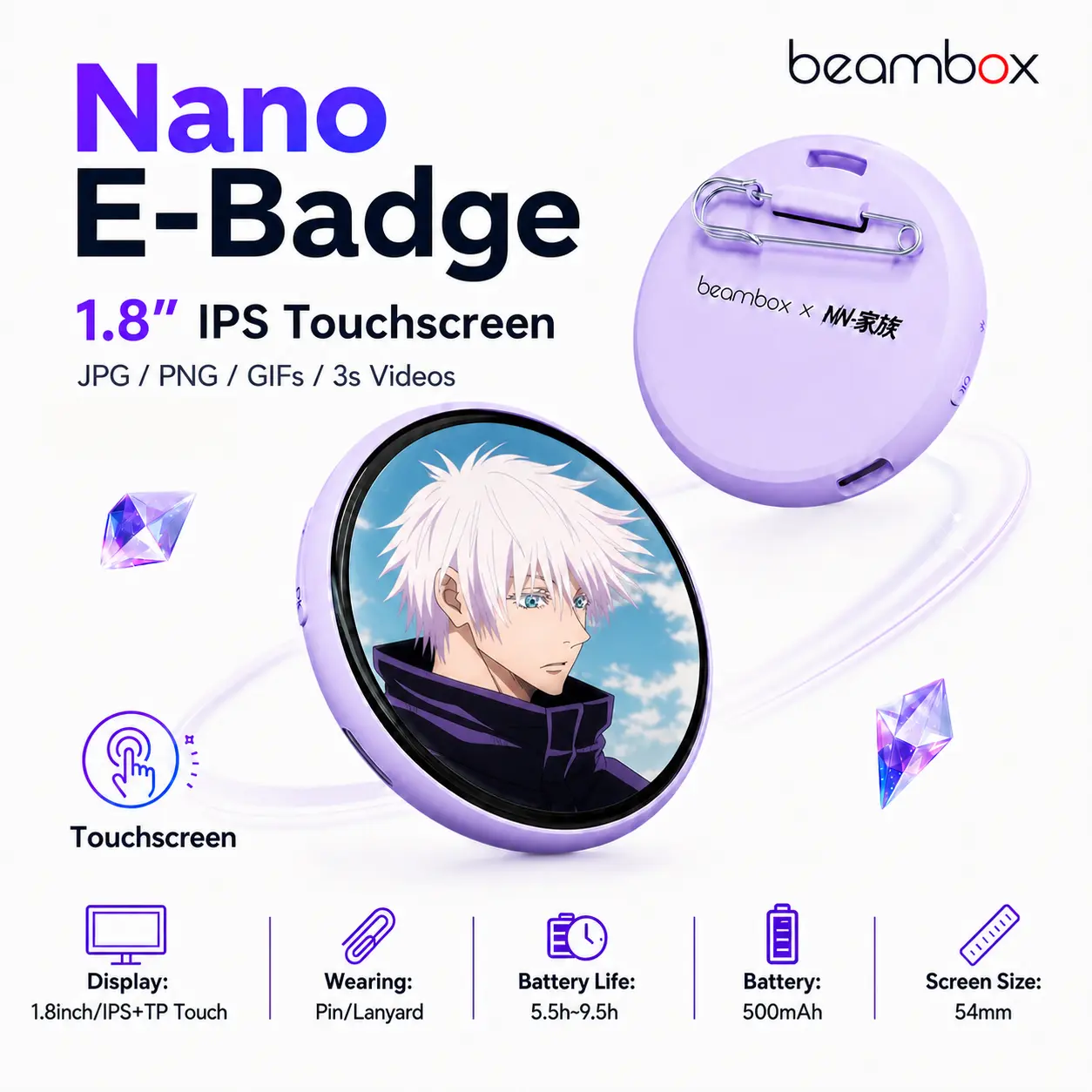 Beambox Digital Badge-Nano LED Display  Pin - Custom DIY Video Badge, Anime Bag Charm, Personalized Gift for Creators & Tech Lovers, Abs, Unisex