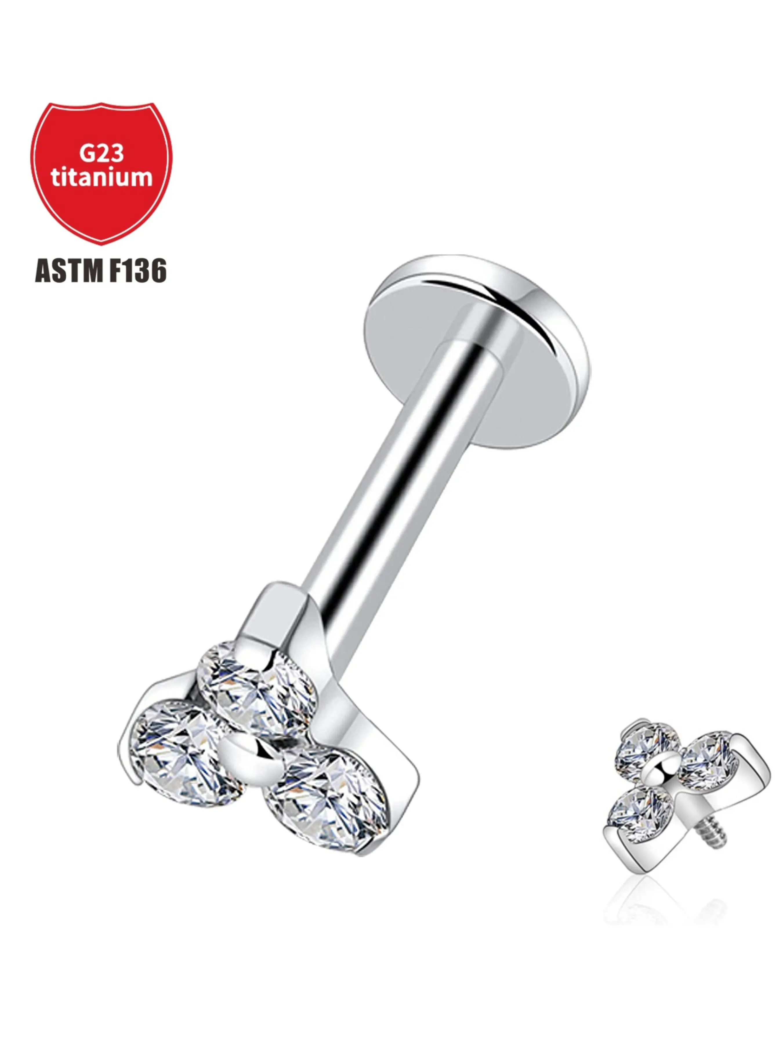 F136 Titanium Internal Teeth Studs, 16g & 18g Triangle Buns, Vermiculite Inlay, Punk Style Ear/nail/lip Piercing, All-Season Wear