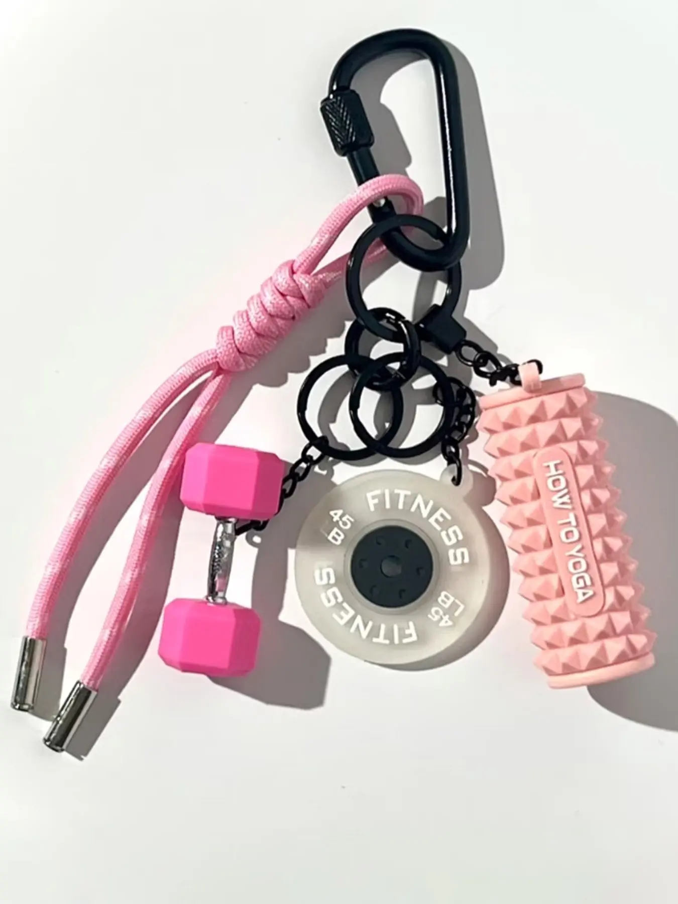 Sports Theme Key Chain Accessories, Multifunctional Keychain, Multi Purpose Keychain Lanyard, Mini Barbell And Dumbbell Hanging Accessories, Multi-Functional Hand Woven Rope With Yoga Foam Shaft Design, The Perfect Gift For Fitness Lovers On Any Occasion