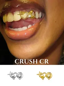 CRUSH CR 14K Gold Plated Heart Star Tooth Caps Tooth Gem for Women Content Creators Minimalist Hollow Design with Star Accents Eye-Catching Silhouette Ideal for Music Festivals Themed Parties Night Outings TikTok Photoshoots Hypoallergenic Design