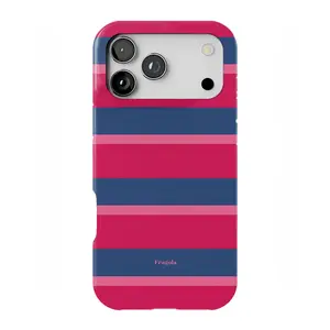 AMAZONIA Stripe MagSafe iPhone Case – Fragola Aesthetic Phone Cover | Pink & Navy Striped Design | Compatible with iPhone 11–17 Pro & Pro Max | Free Gift
