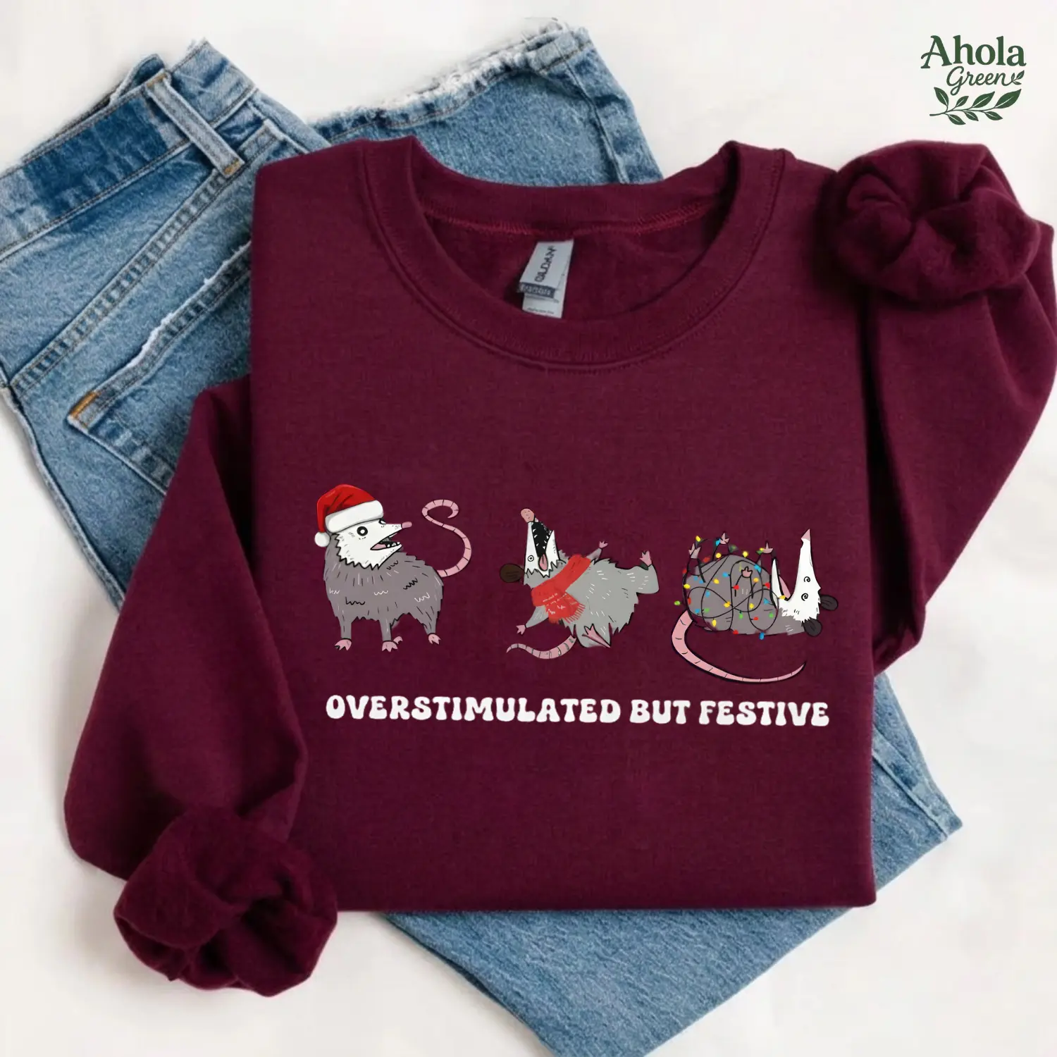 Women's Unisex Festive Rodent Theme Crewneck Sweatshirt - Soft Cotton Pullover Sweatshirt with Festive Graphics for Christmas Holiday Winter