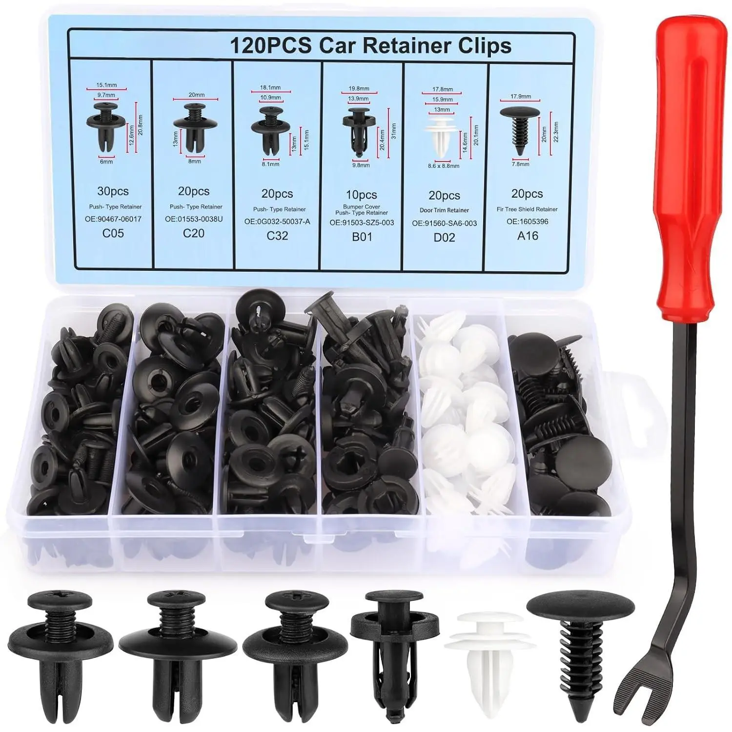 120PCS Car Clips - Plastic Rivets for 6 Popular Sizes of Car Body & Fender Replacement Parts, Includes Applicable Models
