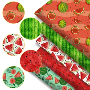 5 Pieces Summer Watermelon Theme Print Pre-Cut Patchwork Design Fabric Set, Ideal for DIY Crafts, Homemade Wallets, 100% Polyester Material