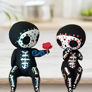 Sugar Skull Couple Cute Collectible Figurines, 1 Set Colorful Cute Romantic Resin Ornament, Adorable Love Figurines with Rose for Home School Dormitory Decor