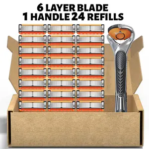 Men's shaver, 24 razor blade replacements, men's sharp shaver/blade, 1 handle to prevent skin irritation, men's care products