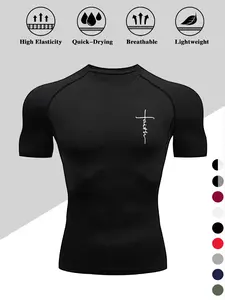 Men's Dragon Print Compression T-Shirt, Quick-Dry Breathable Stretch Fabric, Tight-Fitting Short Sleeve Top for Fitness and Outdoor Activities