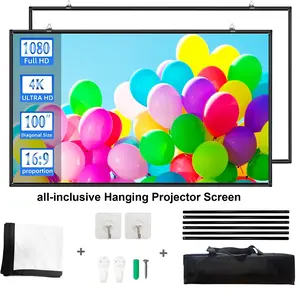 Portable projection screen 120-72 inches, metal pole frame wall mounted projection screen, foldable 4K high-definition wall mounted screen, no need for drilling, suitable for home theater/company meetings/educational training projection screens