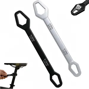 Universal Car Torx Wrench，2 Pcs Universal Torx Wrench, 8-22mm Universal Wrench Double-Head Self-Tightening Adjustable Wrench for Home Car Bicycle Repair(Black & Silver)