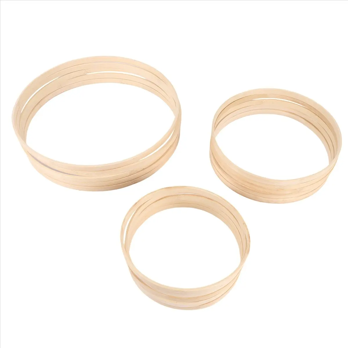 Eco-Friendly Bamboo Floral Hoop Ornaments Set - 15-Pack 3-Size Lightweight Smooth Wooden Rings with Safe Edges, Floral Cotton Accents, Hanging Decor for Wall, Party, Weddings, Ideal Craft Gift