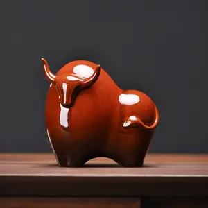 Lucky Ceramic Bull Sculpture, Modern Home Table Decor, New Year Office Counter Ornament, No Electricity Required, Traditional Craftsmanship Niuyun Hengtong Statue Figurine Porcelain