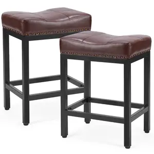 2-Pack 24in Bar Stools PU Leather Counter Height Stools with Metal Base & Footrest 250LB Capacity for Kitchen Bar Stable & Comfortable Sitting