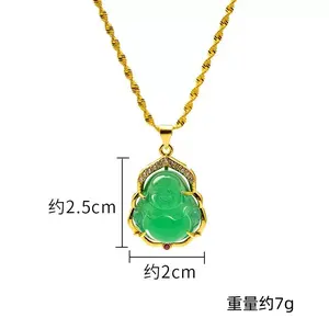 Chinese-Style Smiling Buddha Pendant Chain Link Necklace, Exquisite Simple High-Quality Custom Script Name Jewelry, Valentine Gifts for Women, Unisex Fashion Costume Accessory, Chain Link Necklaces
