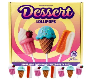 Dessert Lollipops Candy 24ct, Milkshake, Ice Cream, and Popsicle, Strawberry Cream, Orange Cream, and Blueberry Cream Suckers
