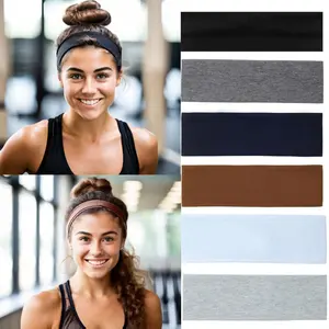 6PCS Headbands for Women Non Slip - Fashion Elastic Sports Hair Bands for Women’s Hair - Soft Cotton Cloth Stretchy Headbands for Girls for Yoga Workout Exercise Running Sports