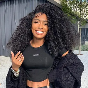 3 In 1 Half Wigs Curly Hair Glueless Human Hair Wigs With Drawstring Flip Over Wig Water Wave Kinky Curly Deep Wave 250% Density Wigs