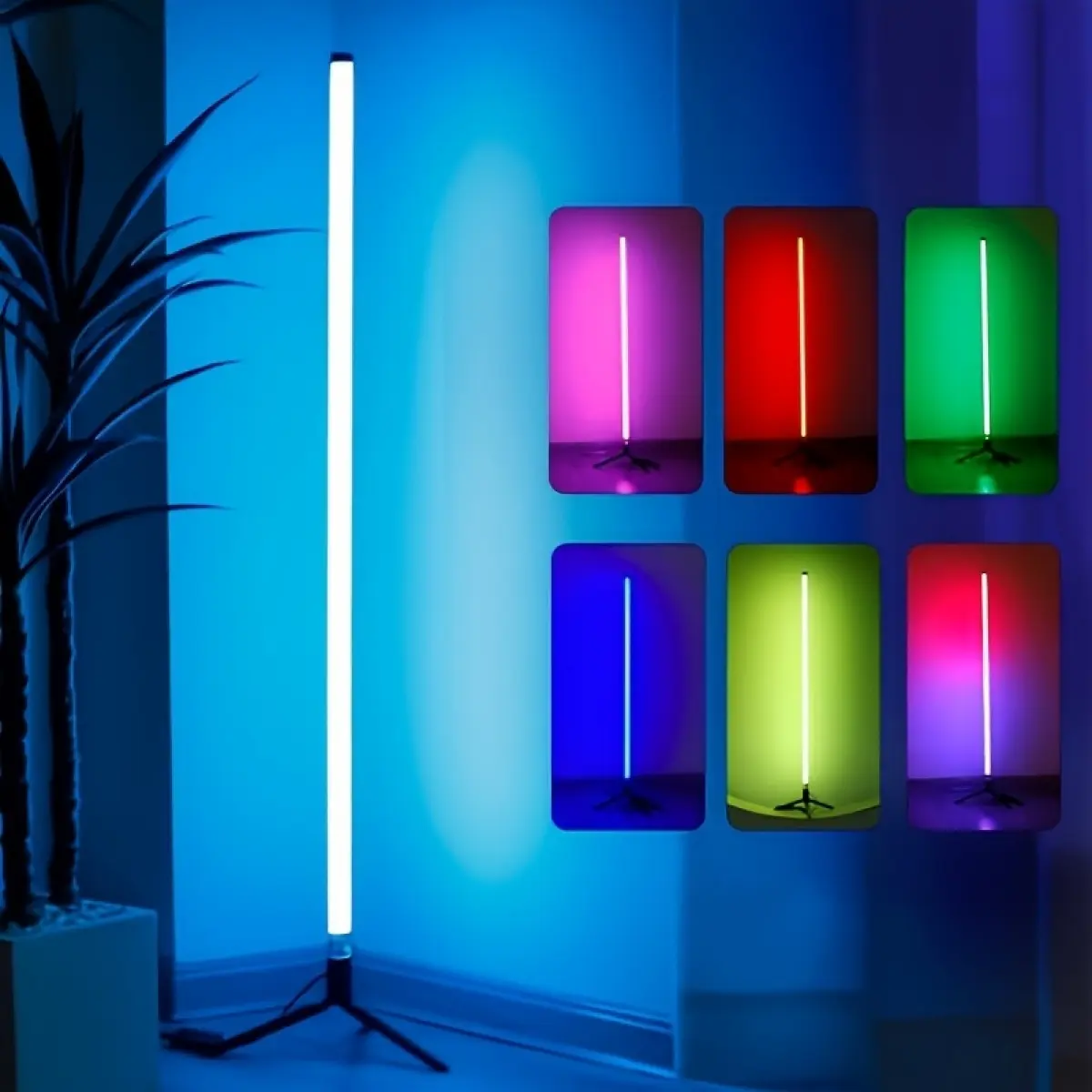 Modern Smart RGB LED Floor Lamp - Corner Floor Lamp with APP & Wireless Controller, Music Sync Color Changing Adjustable Brightness Mood Light for Gaming Room, Music Light & Decorative Lighting, Smart Specialty Lighting