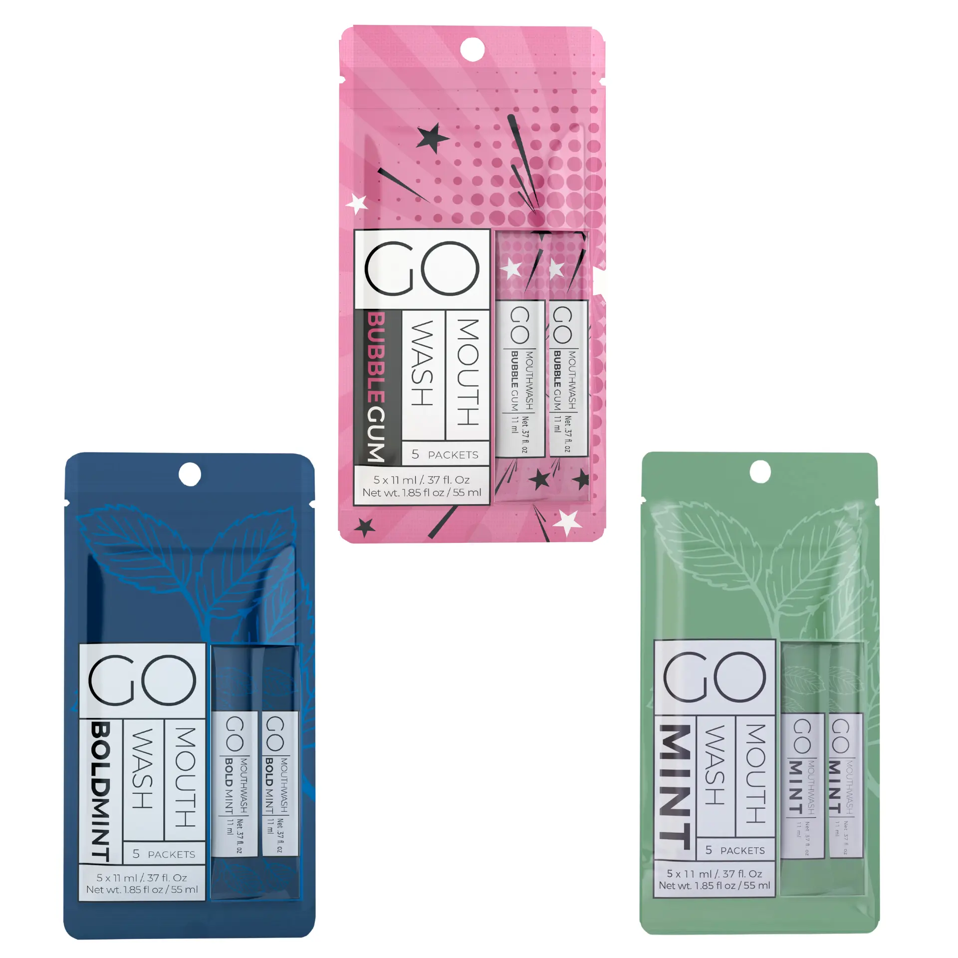 GO Mouthwash Variety Pack - Best Travel Mouthwash Packets and Guest Room Bathroom Essentials. Alcohol and Sugar-Free Liquid Mouthwash for Fresh Breath and Oral Care Hygiene