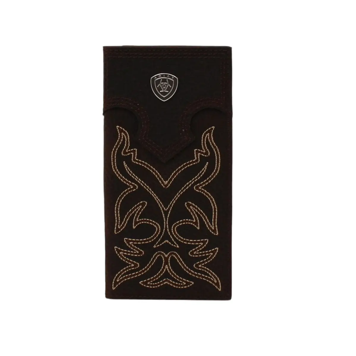Ariat Boys’ Genuine Leather Men’s Wallet - Medium Brown Rodeo Wallet with Boot Stitch, Concho Accent, Extra Storage, and Multiple Slots for Youth, Men's Wallets