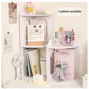 Space-Saving Multi-Layer Table Corner Rack, Stylish Wood Plastic Storage Shelf with Round Corners, Perfect Gift for Books, Cosmetics, Office Supplies, Office Accessories, Table Organizers, Desk Accessory