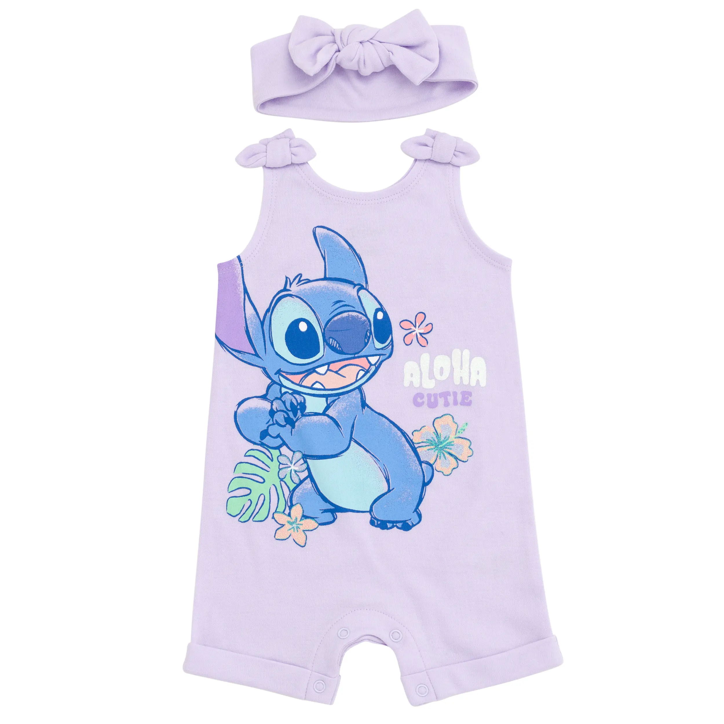 Disney Lilo & Stitch Toddler Girls' Glitter French Terry Sleeveless One Piece and Headband Outfit Lavender