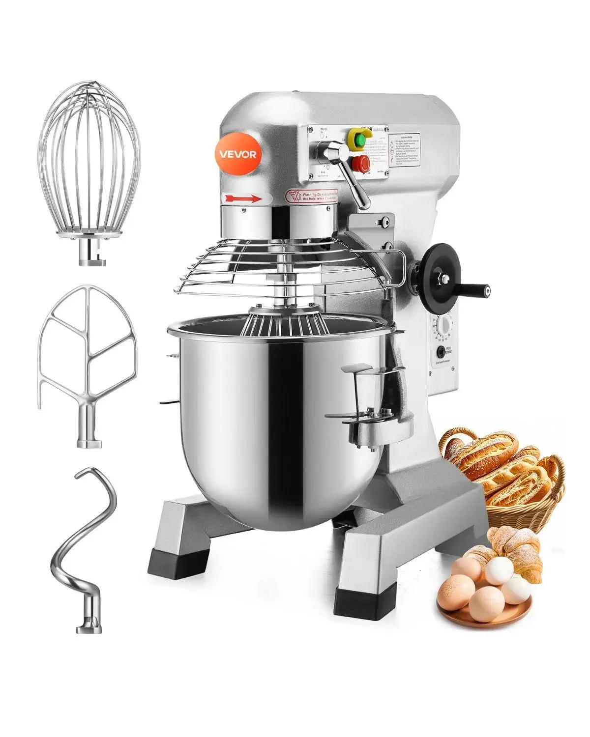 【Backtoschool】VEVOR Commercial Kitchen Mixer, 10Qt Larger Size Stainless Steel Stand Mixer, 450W 3 Multiple Speed Settings (110/178/390 RPM), 110V Heavy Duty with Stainless Steel Bowl & Attachments (Dough Hook, Whisk, Beater) for Bakeries, Restaurants, St