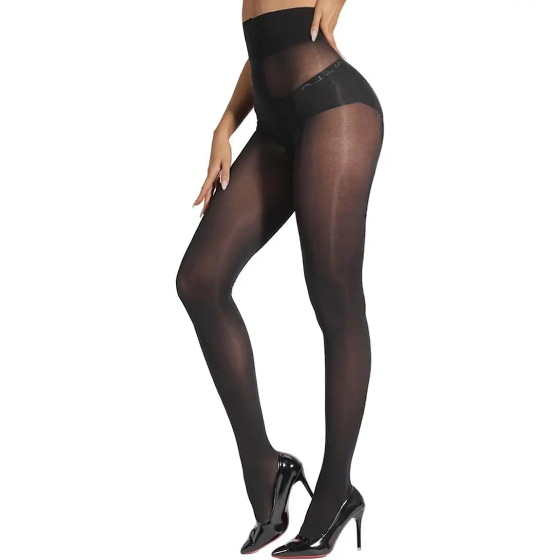 Women's 40D Semi Sheer High Waist Control Top Stockings - Indestructible Rip-Resistant Nylon Tights with T-Crotch, Spandex, Elastic, Stretchy Fit - Large Size for Dress, Halloween, Music Festival Sports & Outdoor Use