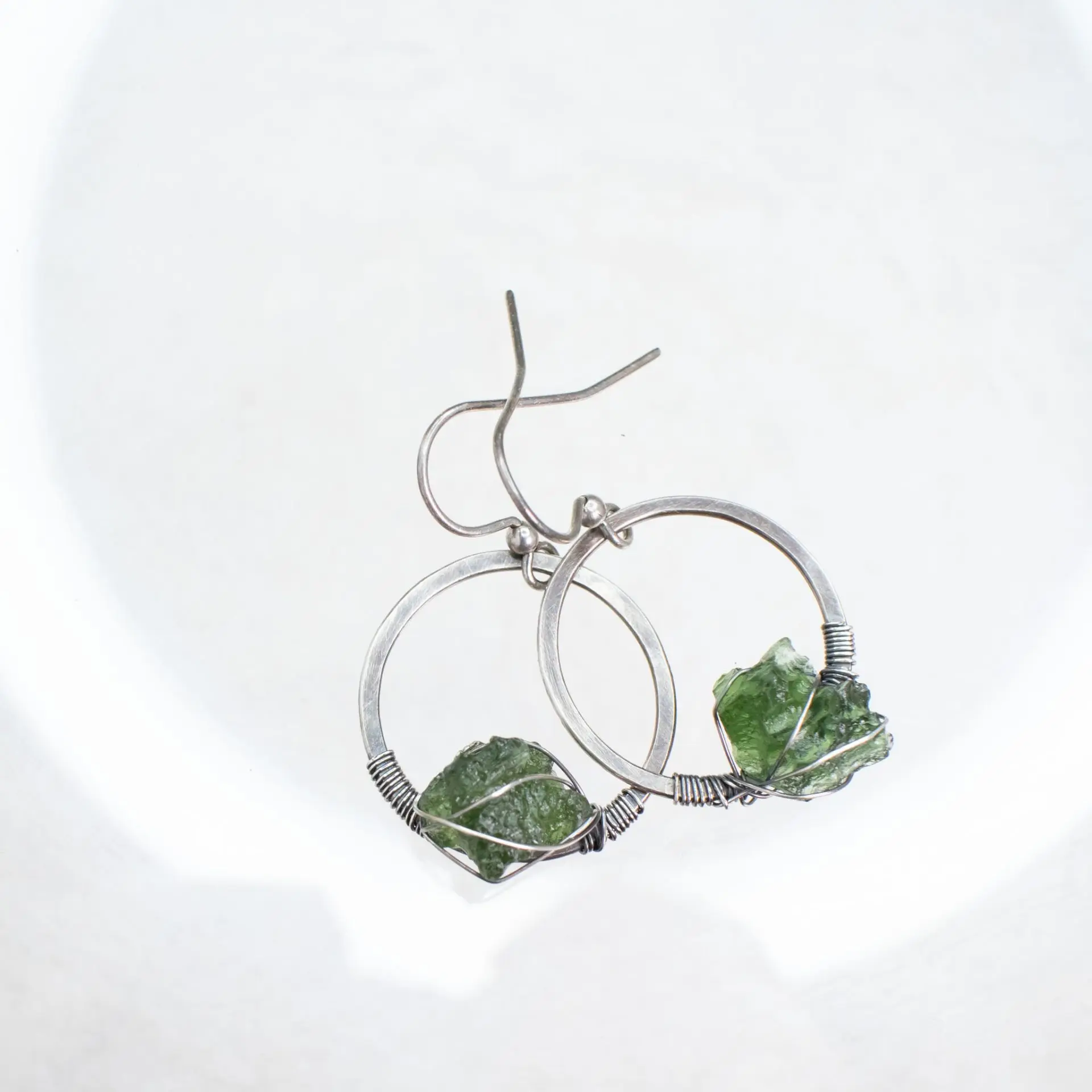 Moldavite Viking Wire Wrapped Silver Earrings authentic with certificate moldavite crystal from Czech republic. Made to order! elegant all-match spiritual accessories