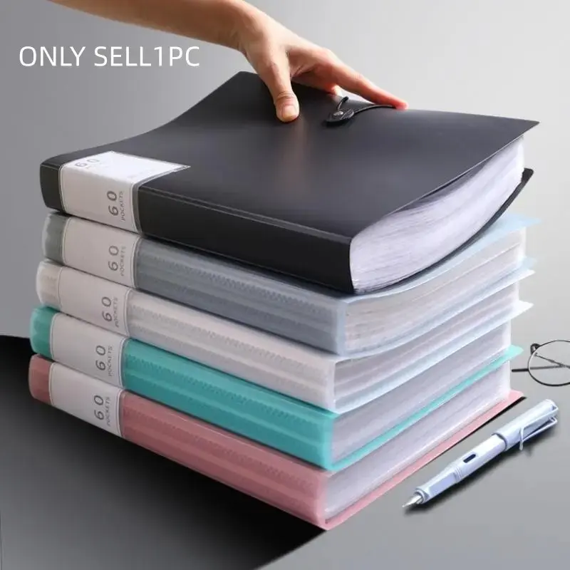 A4 File Folder with 60 Pockets, High Transparency Waterproof PP Material, Office Supplies, Document Organizer Binder, Ideal for Home Office School Document Storage