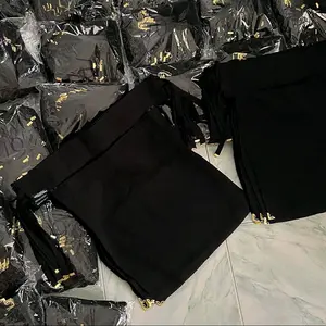 Niqab - Black Plain Design with Gold Accents for Women