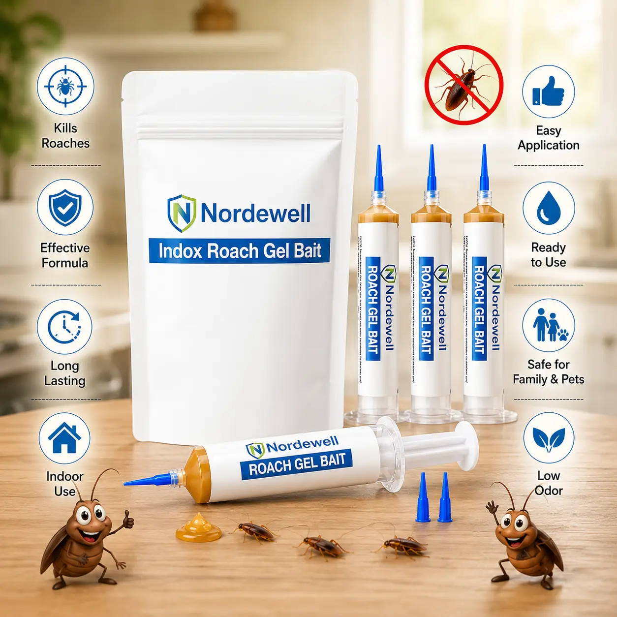 Cockroach Gel Bait, Professional Roach Killer Gel with 0.6% Indoxacarb, 4 x 30g Syringes, Roach Bait for German, American & Other Cockroaches, Indoor & Outdoor Roach Control