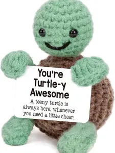 Mini Funny Positive Turtle Gifts, Small Handmade Crochet Animals Cute Stuff, Inspirational Gifts for Women Men Birthday Presents, Emotional Motivational Support Turtle Decor