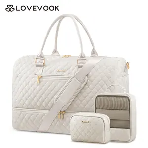 LOVEVOOK Travel Duffle Bag for Women, Weekender Overnight Bag with Shoe Compartment, Carry on Bag with Toiletry Bag, Gym Duffel Bag with Wet Pocket, Hospital Bags for Labor and Delivery 3 Pcs Set