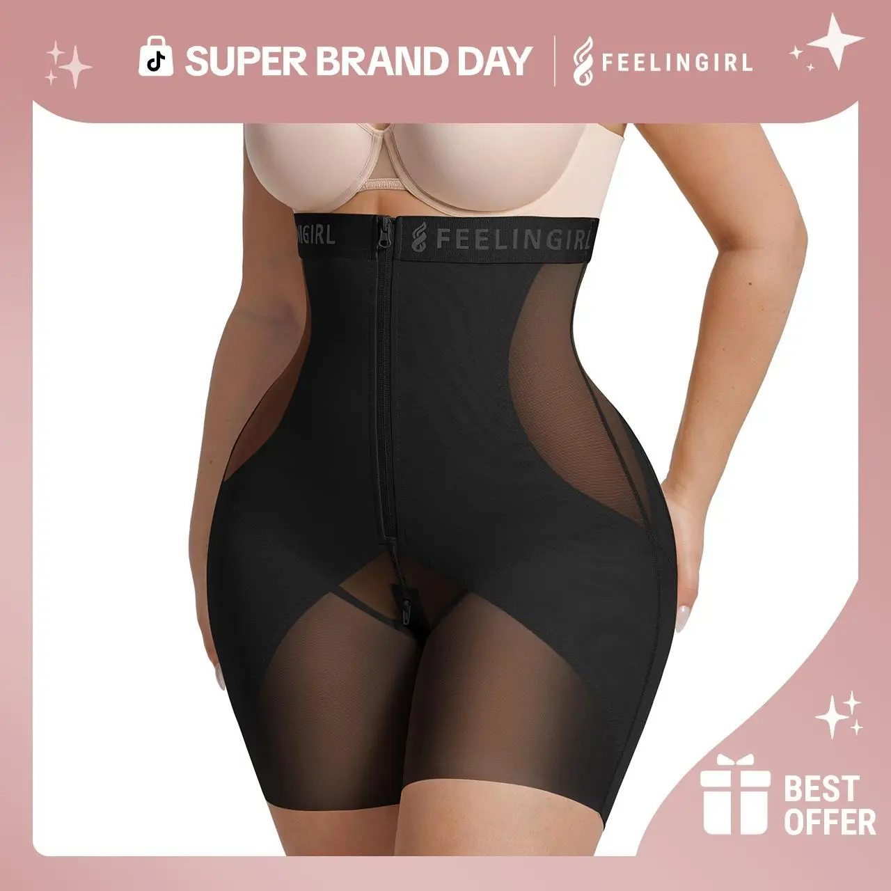 FeelinGirl #Live1 Shapewear for Women Fajas Body Shaper Girdles High Waisted Butt Lifting Shapewear Shorts Khaki