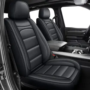 Faux Leather Full Set Seat Covers for Dodge RAM 1500 (2002-2026), Fits 2500 3500 Crew/Double/Quad Cab, Curved Bench Design, Black, Waterproof Stain-Resistant All-Weather Truck Seat Protectors