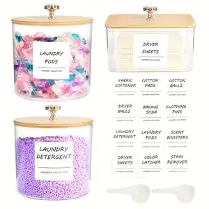 3-Piece Laundry Room Storage Set Clear Transparent Laundry Pods with Spoon and Label, Home Jars With Lids for the Laundry Room