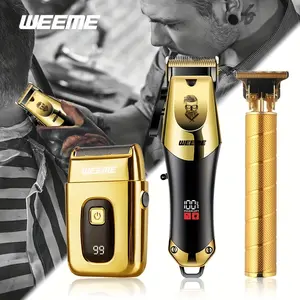 3pcs Golden Cordless Men's Grooming Kit, Hair Clippers Set - Hair Clipper, Shaver & Nose Hair Trimmer, T-Blade for Precision Edging, LED Display, USB Rechargeable | Perfect Gift for Dad & friend