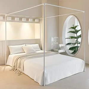 Canopy Bed Frame Posts for Full Size Beds - Sturdy Metal Poles, Four Corner Bed Brackets -  Addition to Metal and  Bed Frames for Bedroom Decor Upgrade (White)