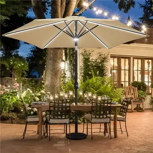 【Solar LED Strips】Yaheetech 9FT Patio Umbrella with Lighting Function, Outdoor Sunshade with Strip Lights & Hub Light, LED Table Market Umbrellas w/8 Ribs and Crank & Tilt