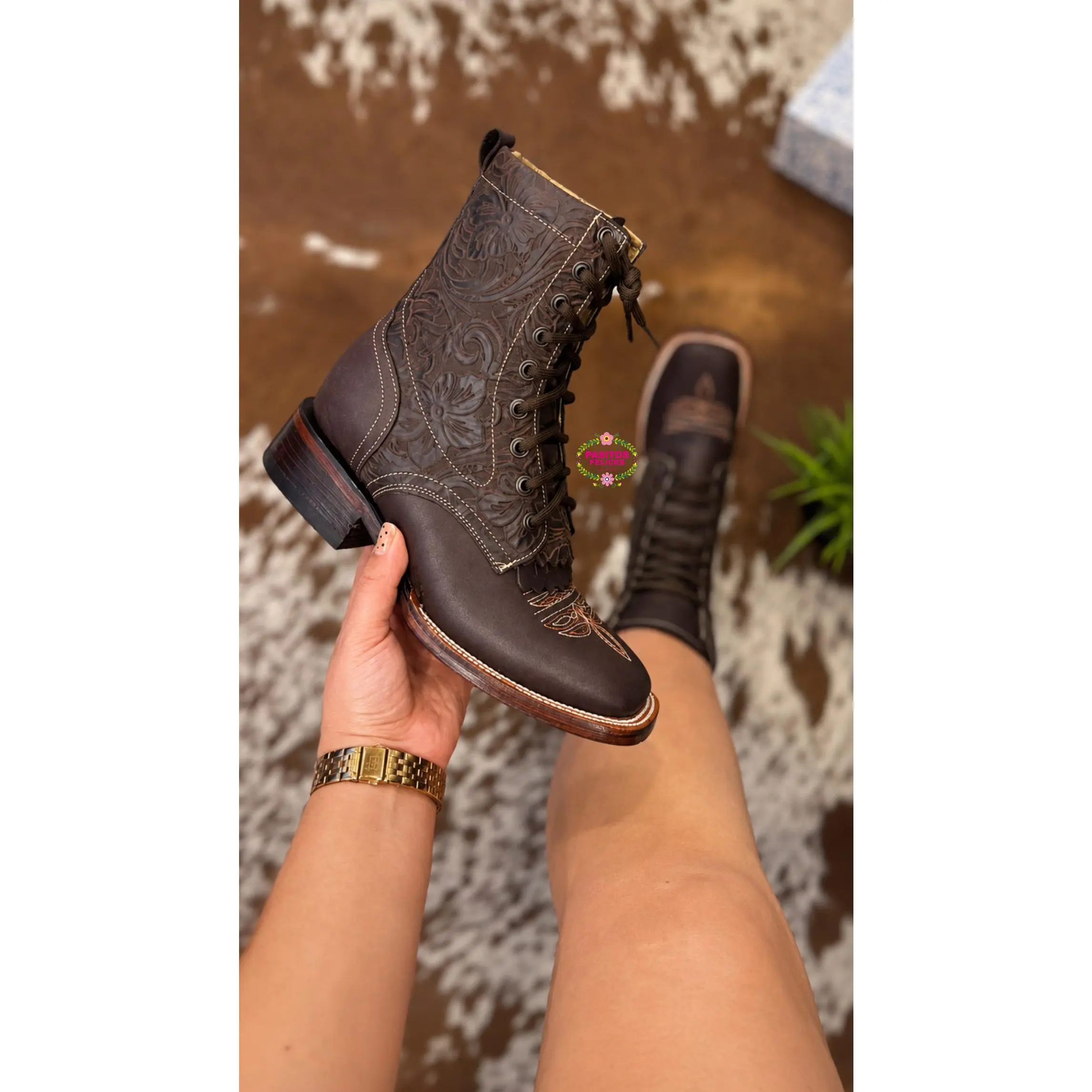 Botas Lacer - Chocolate Leather Tooled Boots