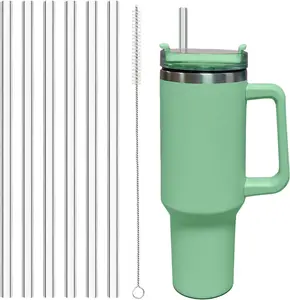 6 Pack Replacement Straw for Stanley Adventure Quencher 40 oz 30 oz Cup Tumbler, Reusable Straws for Stanley 40 oz & Simple Modern Tumbler with Handle, with Cleaning Brush for Stanley Cup Accessories