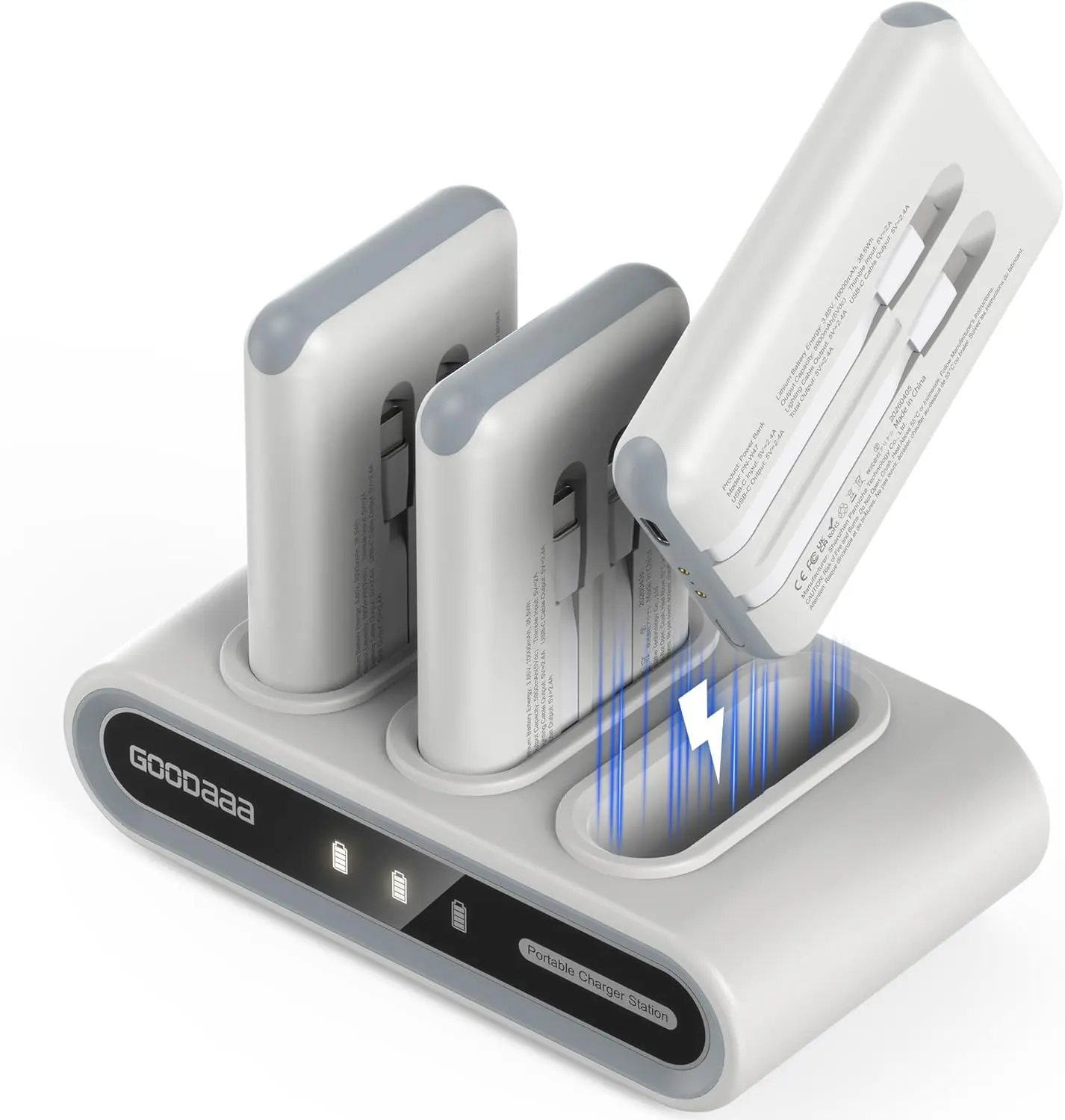 GOODaaa 3-Pack Portable Charger - 10000mAh Compact Slim Power Bank with Built-in Cables, 3 Outputs 1 Input Fast Charging Family Hub, 180 DIY Stickers, Mobile Smartphone Accessories for Travel Office Compatibility with iPhone Samsung Android, Chargeable