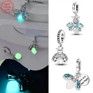 Original genuine S925 sterling silver summer night firefly pendant, suitable for original 3mm bracelets, necklaces, keychains, women's DIY pendant making gifts, suitable as birthday and holiday party gifts
