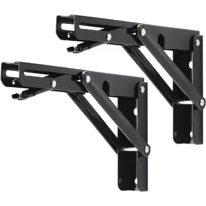 2 Pack Folding Shelf Brackets, 10inch Heavy Duty Collapsible Shelf Bracket, Black DIY L Bracket for Workbench Folding Table Hinge, Sturdy Bracket
