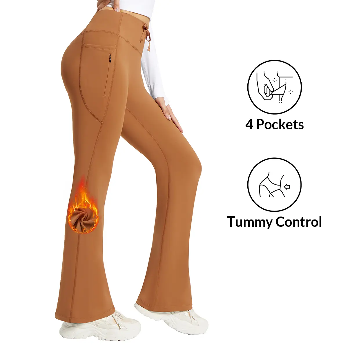 Baleaf Women's 29" Fleece-Lined Stretchy High Waist Flare Sports Bottoms, Winter Thermal Warm Yoga Pants with Zipper Pockets, Bootcut Lounge & Commute Pants